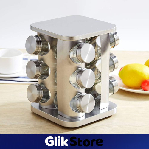 Especiero Giratorio 12 Organizador Cocina Condimentero Acero Plateado