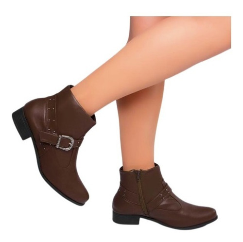 Imagem 4 de 5 de Botas Coturno Feminina Cano Curto Salto Baixo Quadrado Macia