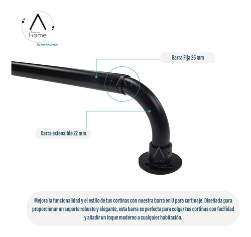 Set Extensible Simple Curvo De 210 A 300 Cm Y 22/25 Mm Negro