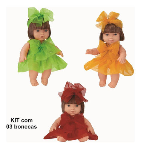 Kit 3 Bonecas Doce Encanto Brinquedo Menina C/ Tiara