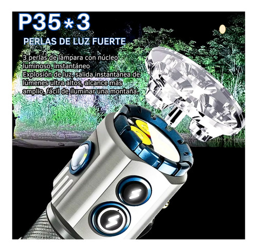 Linterna Led Edc Recargable 2000lm Con Lámpara Rgb Y Clip