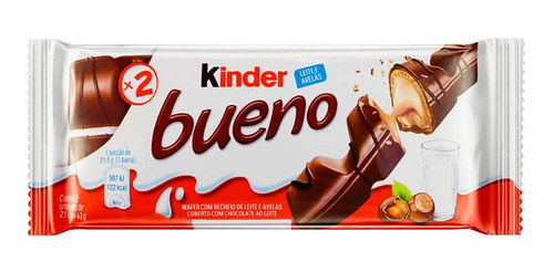 Kinder Bueno Chocolate Ao Leite 43g- 2 Barras De 21,5g