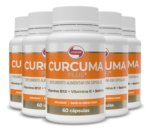 Kit 5 Cúrcuma Plus Vitafor 60 Cápsulas
