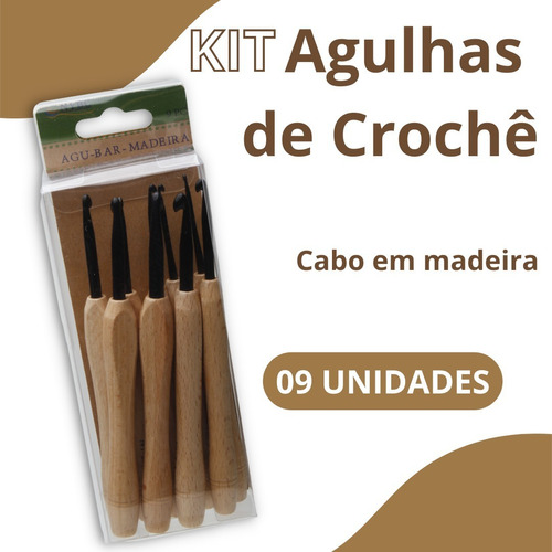 Kit 09 Agulhas De Crochê E Com Cabo Em Madeira - Nybc