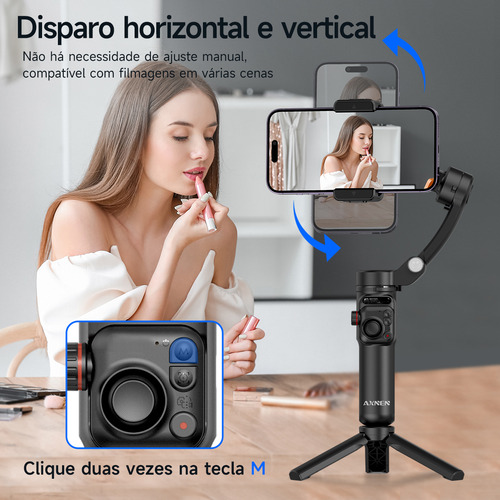 Estabilizador de cardan Axnen para telefones celulares e câmeras de 3 eixos M02