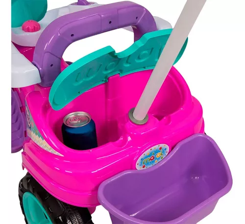 Carrinho Triciclo com empurrador Baby City Rosa Maral