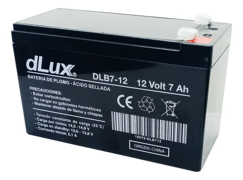 Batería Gel 12v 7ah Dlux Recargable Alarma Ups Leds 