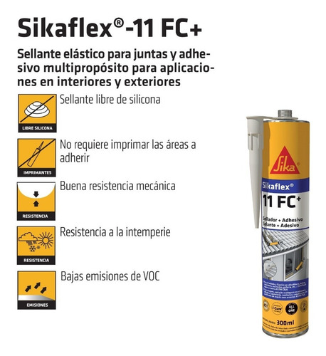 Imagen 2 de 9 de Pack 5 Sikaflex 11 Fc Gris + Pistola Calafatera