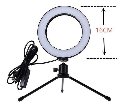 Ring Light Iluminador Selfie Makeup + Tripé De Mesa Luz Led