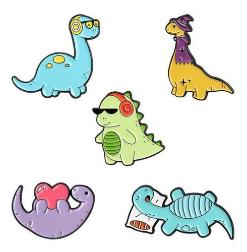 4 Pin De Esmalte Lindo Dinosaurio Insignia Broche Pines