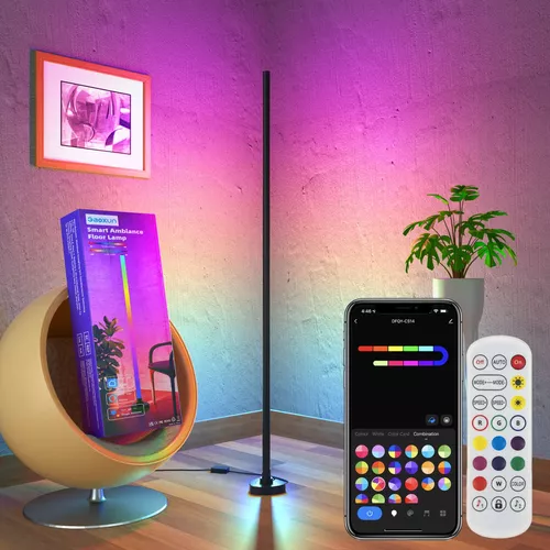 Lámpara de pie LED de esquina - Lámpara de esquina compatible con Alexa,  lámpara de pie RGB con 16 millones de colores DIY y sincronización de  música