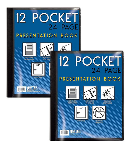 12 Pocket Bound Presentation Book, Black, Clear View Front C