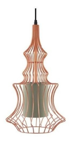 Pendente Cobre Aramado Rose Gold Tecido Cinza Mart 6592 110V/220V (Bivolt)