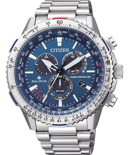 Citizen Promaster Skyhawk Eco Drive Cb5000-50l Crono Alarm M Color De La Malla Plateado Color Del Bisel Plateado Color Del Fondo Azul