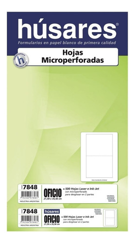 Resma Husares Oficio 75grs Microperforadas Al Medio 500 Hjs