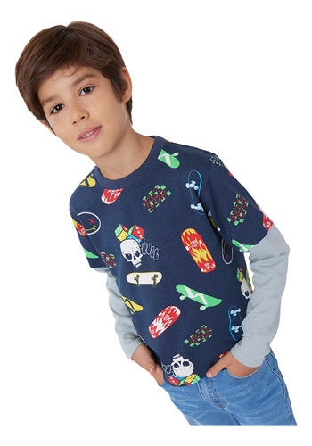 Polera Niño Kids Doble Ml Full Navy Corona