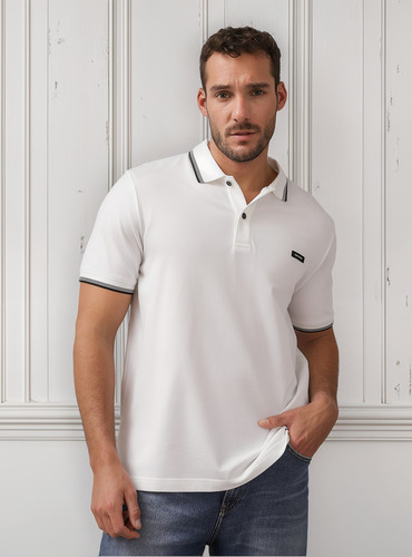 Polo Stretch Metal Button Blanco Calvin Klein