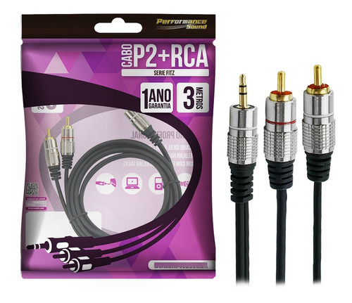 Cabo Auxiliar P2 Estereo X 2rca Blindado Profissional 3m