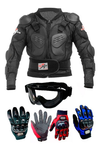 Kit Chamarra Pechera + Guantes Pro Biker + Antiparra - Fas