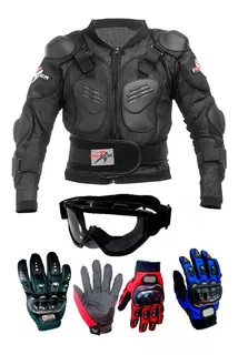 Kit Chamarra Pechera + Guantes Probiker + Antiparra Fas Moto