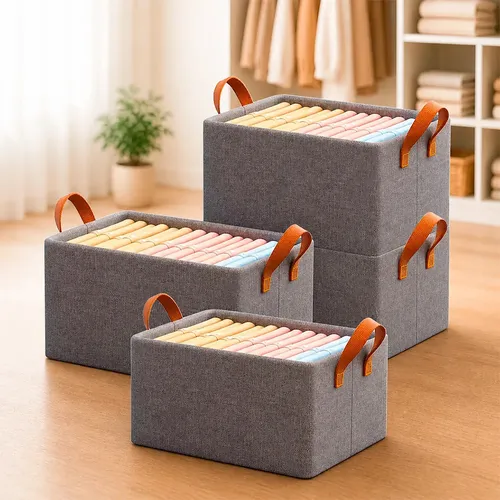 Arminini Kit 4 Caixas Organizadoras Dobráveis Para Guarda-Roupa Closet e Armário Caixas Fabricadas Em Tecido Poliéster Com Estrutura Reforçada e Alças