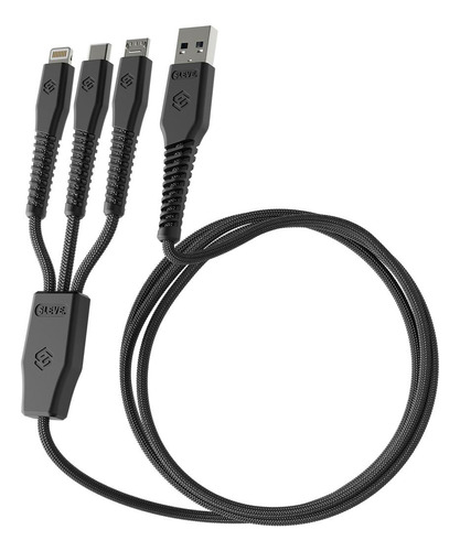 Cable Cargador Sleve Line X Usb A Triple Usb Black Color Negro