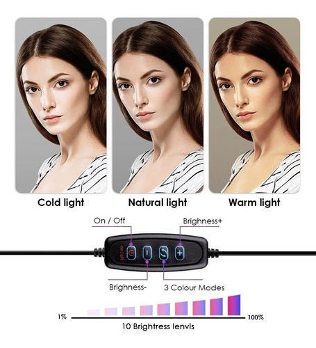 Right Light Ring 20 Cm Led + Tripé 15 Cm Youtuber Tic Toc Cor da luz Branco-quente/Branco-frio