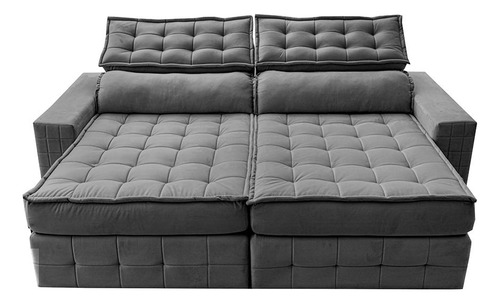 Sofá Retrátil 2,75m Cama Inbox Big Puffer. Com Softgel d40 Cor Cinza