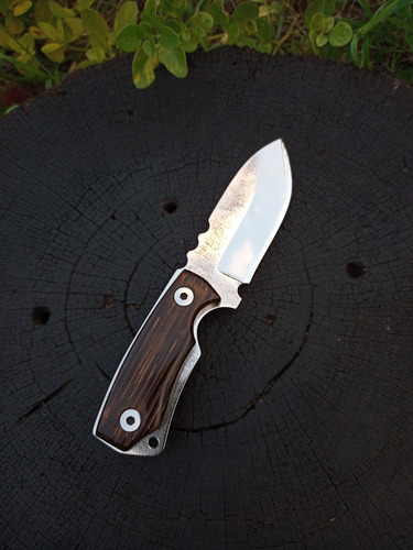 Cuchillo Artesanal Inox Táctico Edc Pequeño Funda De Cuero Gris