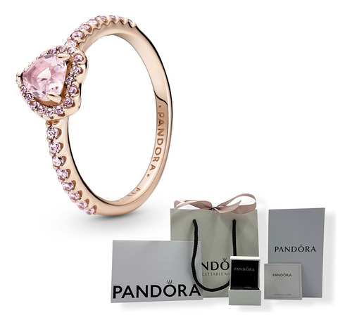 Anillo Pandora Baño Oro Rosa 14k Corazón Rosa, Original Rosa 5