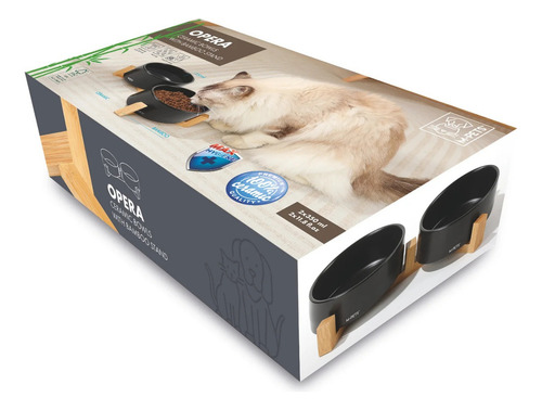 Bebedero Doble 850ml M-pets Opera Para Perros Y Gatos Color Negro