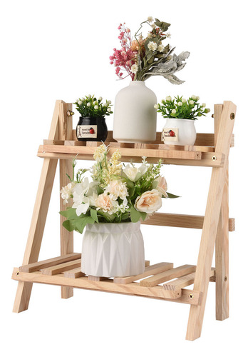Estante De Madera Para Plantas De 2 Niveles Para Espacios Pe