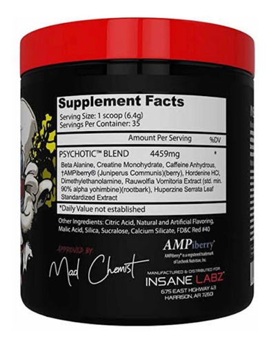 Imagen 3 de 3 de Suplemento en polvo Insane Labz Psychotic psychotic blend sabor manzana en pote de 216g