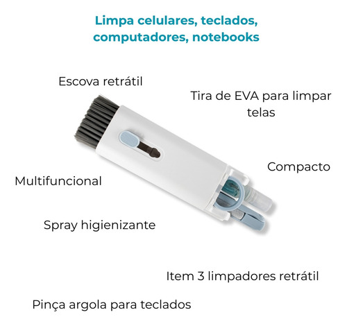 Kit Limpeza De Eletrônicos 7 Em 1 Fone Teclado Computador