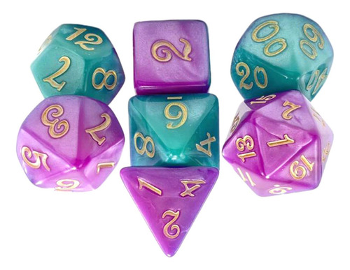 7x Dados Poliédricos D4 D6 D8 D10 D12 D20 Verde Violeta