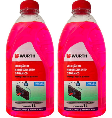 2 Aditivo Radiador Monoetilenoglicol Arrefecimento 1l Wurth Cor Rosa
