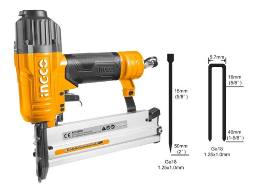 Pistola De Clavos C/1200 Pcs Neumatica Ingco 2 En 1 Acn50401