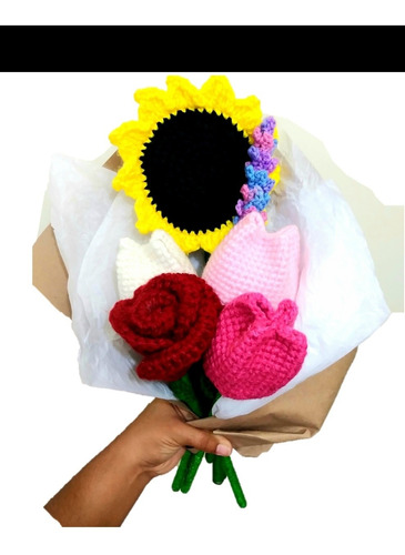 Flores Tejidas A Crochet 6 (girasol/tulipan/rosa/lavanda)