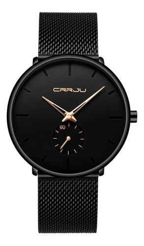 Reloj Negro Hombre Crrju Alta Calidad Detalles Dorado Azul