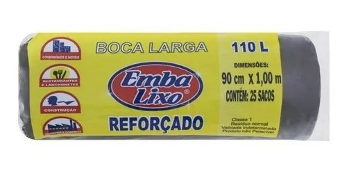 Saco Para Lixo Boca Larga 110 Litro Embalixo 25 Unidades