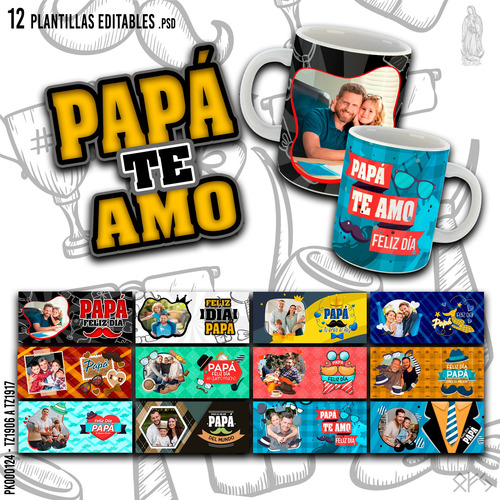 12 Plantillas Editables Para Sublimar Tazas Día Del Padre