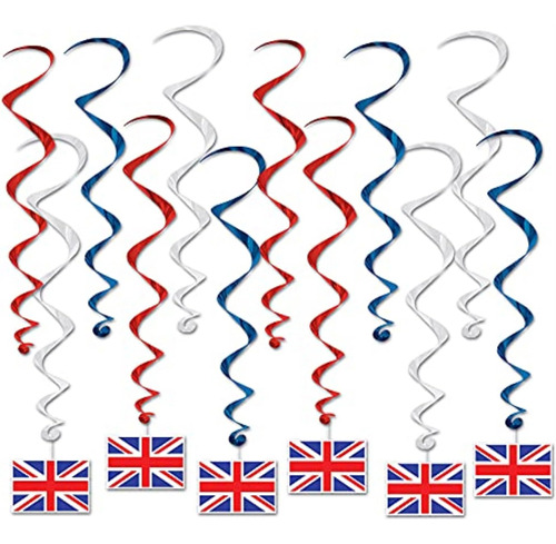 Remolinos Colgantes De Bandera Británica (12 Piezas) - 1 Paq