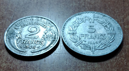 Lote 2 Monedas Francia 2 Francos - 5 Francos 1948 - 1949 (Usado)