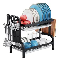 Comprar Secador Escurridor De Loza Y Platos 2 Niveles Organizador Cocina Color Negro Secaplatos Con Bandejas Para El Agua 42-a Wakeshome