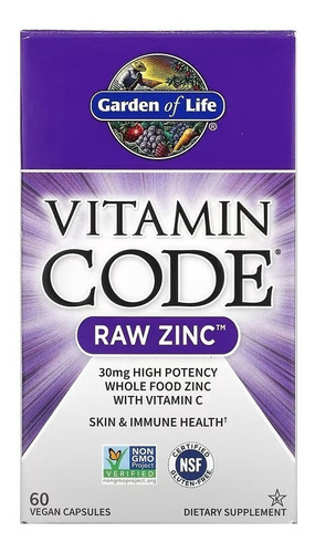 Vitamin Code Raw Zinc 30mg - 60 Cáps. Marca Garden Of Life 