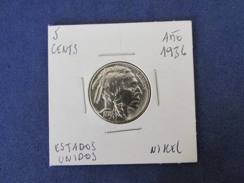 Moneda 5 Centavos Estados Unidos Nikel Año 1936