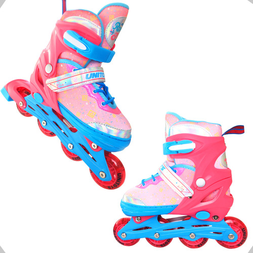Patins Inline Infantil Com Kit Proteção Completo Com Led