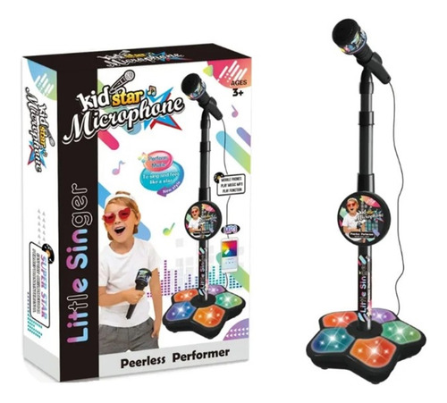 Microfone Infantil Karaoke Kid Star Conecta Com Celular Luz