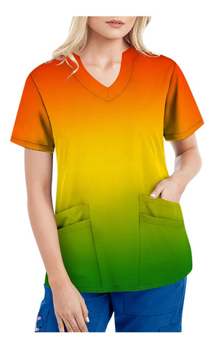 Blusa Verano Para Mujer Tops Manga Corta Cuello V Uniforme