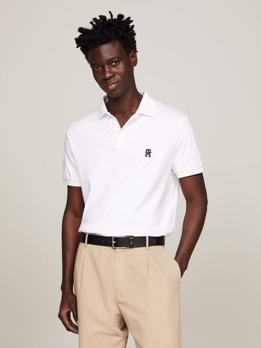 Polo Blanco De Interlock De Hombre Con Logo Tommy Hilfiger